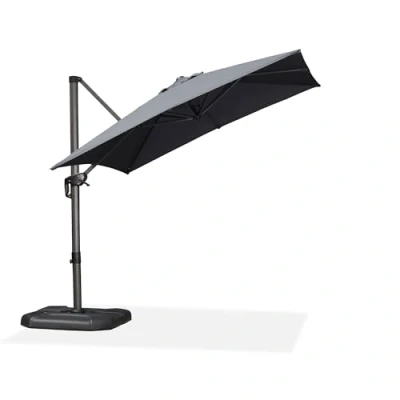 Abbildung von PURPLE LEAF Sonnenschirm 250 x cm Groß Ampelschirm mit Kurbel 360 Grad Drehbar Fußpedal und Kreuzsockel für Terrasse, Balkon Sonnenschutz, Grau