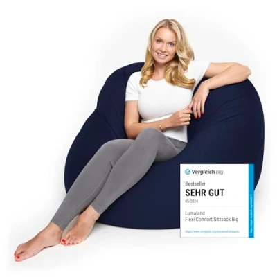 Abbildung von Lumaland Flexi Comfort Sitzsack Big Flexibler Premium Bean Bag 155 x 100 cm Sitzkissen Ideal zum Liegen oder Sitzen Sessel &amp; Sofa für Kinder und Erwachsene [Navyblau]