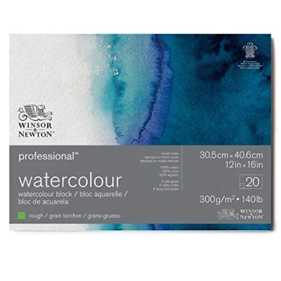 Abbildung von Winsor &amp; Newton 6664012 Professional Aquarellpapier im Block 20 Blatt 30,5 x 40,6cm, 300g/m², Grobkorn, helles natürliches weißes Papier in archivierbarer Qualität, gilbbeständig