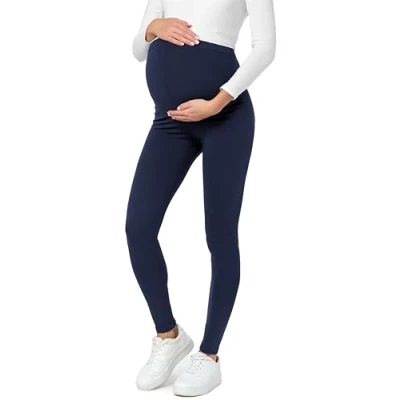 Abbildung von Be Mammy Lange Umstandsleggings aus Baumwolle Leggings für Schwangere Umstands Schwangerschafts Unterhosen mit Hoher Bund Weich und Elastisch BE20 230 (Marine, 3XL)