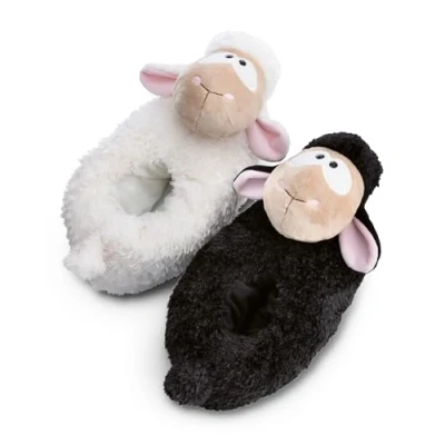 Abbildung von Nici Plüsch Hausschuhe &quot;SCHAF WOOL*Y GANG&quot;, Pantoffel, ein Fuß schwarz, weiß