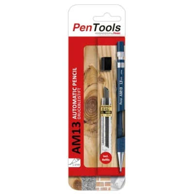 Abbildung von PenTools by Pentel AM13 Druckbleistift, 1,3 mm Strichstärke für Handwerker und Schreiner, inkl. 8 Feinminen