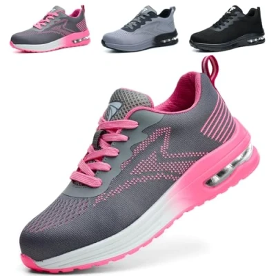 Abbildung von WUAYAMI Sicherheitsschuhe Arbeitsschuhe Herren Damen Leicht Atmungsaktiv Stahlkappenschuhe Sportlich Schutzschuhe rutschfeste mit Stahlkappe Sneaker, Rosa, 42 EU