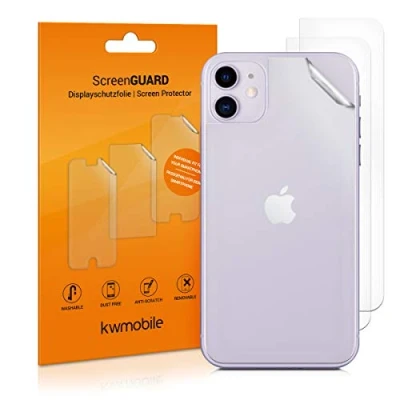 Abbildung von kwmobile 3X Schutzfolie Rückseite kompatibel mit Apple iPhone 11 Folie Backcover Smartphone Handyfolie transparent