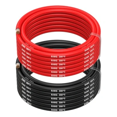 Abbildung von MMOBIEL 8 AWG Silikon Elektronik Kabel Gauge (8,37mm²) Verzinnte Kupferkabel 2 Separate Rot &amp; Schwarz Jede 5m / 16.4ft für Kühlschränke, Klimaanlagen, Autobatterien, Schweißbatterien