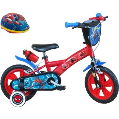 Abbildung von A.T.L.A.S. Jungen Fahrrad 30,5 cm (12 Zoll), ausgestattet mit 2 Bremsen, dekorativer Frontplatte, Schutzblech, Gehäuse, Stabilisatoren und Spiderman Helm, Rot wie abgebildet, 12&#039;&#039;