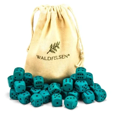 Abbildung von Waldfelsen 6, 12, 20, 30 oder 50 hochqualitative Holzwürfel aus echtem Buchenholz Augenwürfel Spielwürfel Holz in 16 mm Standardwürfel mit Stoffbeutel Würfelset (Türkis, Stück)