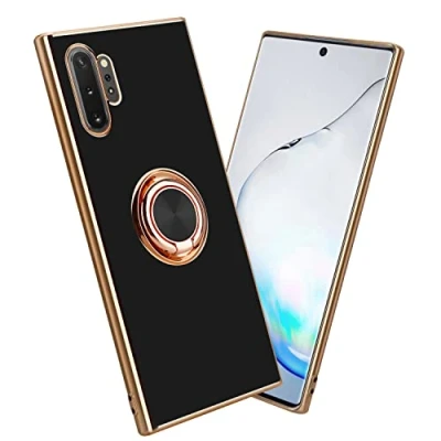 Abbildung von Cadorabo Hülle kompatibel mit Samsung Galaxy Note 10 Plus Schutzhülle TPU Silikon Case Ring Design Kameraschutz Slim Kratzfest Gummi für in Schwarz