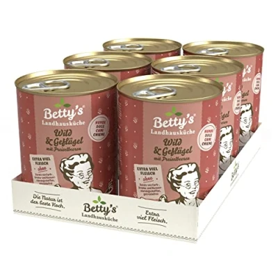 Abbildung von Betty&#039;s Landhausküche Hund Wild &amp; Geflügel mit Preiselbeeren 6 x 400 g Für alle Hunderassen geeignet Hohe Bioverfügbarkeit Wir achten auf Beste Qualität