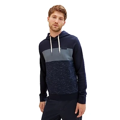 Abbildung von TOM Tailor MIT Color Blocking Kapuzenpullover, Herren, Größe: XXL, Navy soft spacedye