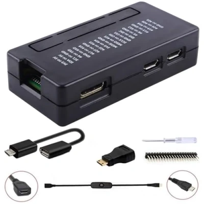 Abbildung von GeeekPi Raspberry Pi Zero 2 W/Zero W Gehäuse, 7 in 1 Basis Starterkit mit Acryl 20 poligem GPIO Header, OTG Kabel, Schaltkabel, HDMI Adapter, Kühlkörper (schwarz)