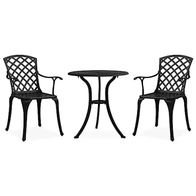 Abbildung von vidaXL Bistroset 3 TLG. Balkonset Gartenmöbel Sitzgruppe Balkonmöbel Gartenset Gartentisch Gartenstuhl Tisch Stühle Aluminiumguss Schwarz