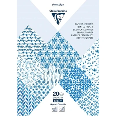 Abbildung von Clairefontaine 95544C Block mit bedrucktem Papier DIN A4 (21x29,7cm), 20 Blatt Motiven 160g + 1 kreative Idee, Shibori Blumen,