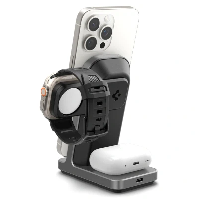 Abbildung von Ladestation OneTap Pro 3 in 1 Wireless Charging von Spigen Schwarz Kunststoff