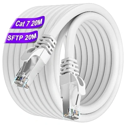 Abbildung von Soibke Lan Kabel 20meter Cat 7, Netzwerkkabel Weiß 20m 10Gbps 600MHz S/FTP Geschirmt Ethernet Hochgeschwindigkeits Außenbereich Wlan Gigabit Patchkabel RJ45 Internet für Router