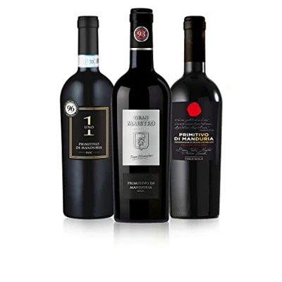 Abbildung von The Wine Guys Probierpaket Weingenuss Primitivo di Manduria DOC Weinpaket mit italienischem Rotwein (3 x 0,75 l ) Perfektes Tastingset