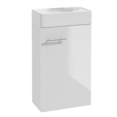 Abbildung von Deftrans Domodomo Badezimmerschrank mit Waschbecken, Waschbeckenschrank 40 x 60 21,3 cm, Keramik Waschbecken Set, Wanddschrank für kleines Bad (Weiß Ohne Waschtischarmatur)