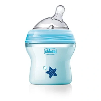 Abbildung von Chicco Natural Feeling Anti Kolik Babyflasche für 0+ Monate, 150 ml, mit Weichem Silikonsauger und Doppelventil, Natürliches Instinktives Gefühl beim Saugen, Kunststoffflasche