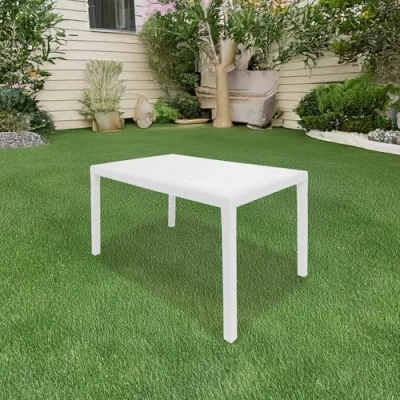 Abbildung von Dmora Gartentisch Portici, Rechteckiger Esstisch, Mehrzweck in Rattan Optik, 100 % Made Italy, Cm 150x90h72, Weiß