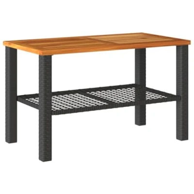 Abbildung von vidaXL Gartentisch, Beistelltisch für Garten Terrasse, Couchtisch mit Holzplatte, Balkontisch Kaffeetisch Gartenmöbel, Schwarz Poly Rattan Akazienholz