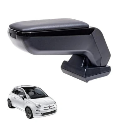 Abbildung von RATI ARMSTER S Armlehne kompatibel für FIAT 500 2016 [schwarz,vegan Leder] nachrüstbare Mittelarmlehne mit Staufach