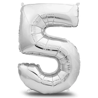 Abbildung von envami® Folienluftballon Zahl XXL Silber 101cm Geburtstagsdeko Riesen Zahlenballon Ballon Deko zum Geburtstag fliegt mit Helium (Zahl 5)