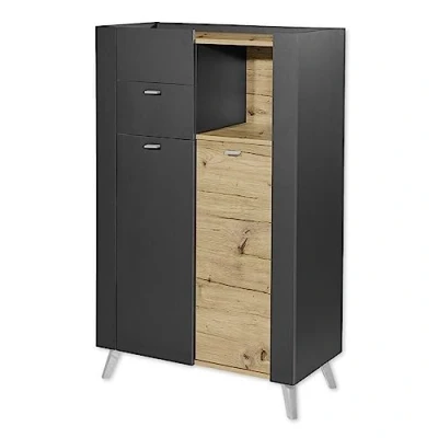 Abbildung von LINE Badezimmer Kommode in Anthrazit, Artisan Eiche Optik Badezimmerschrank Bad Schrank mit viel Stauraum 77,5 x 126 39,5 cm (B/H/T)