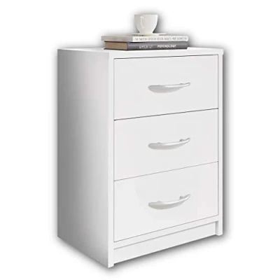 Abbildung von Stella Trading PEPE Nachttisch Weiß Schlichter Nachtschrank mit drei Schubladen passend zu jedem Bett &amp; Schlafzimmer 39 x 54 28 cm (B/H/T)