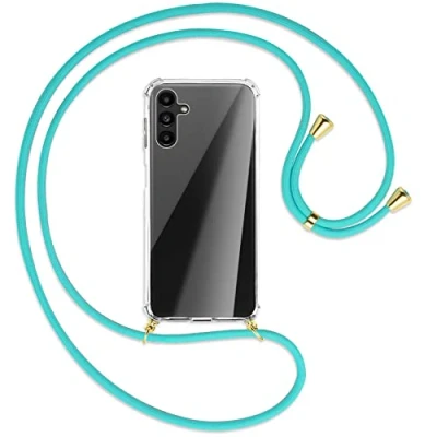 Abbildung von mtb more energy® Handykette kompatibel mit Samsung Galaxy A13 5G, A04S (6.5&#039;&#039;) türkis/Gold Smartphone Hülle zum Umhängen Anti Shock Full TPU Case