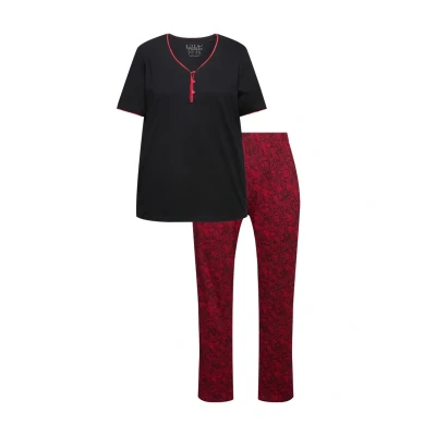 Abbildung von Ulla Popken Zierkante Druck SET Pyjama, Damen, Größe: 50/52, Salsa