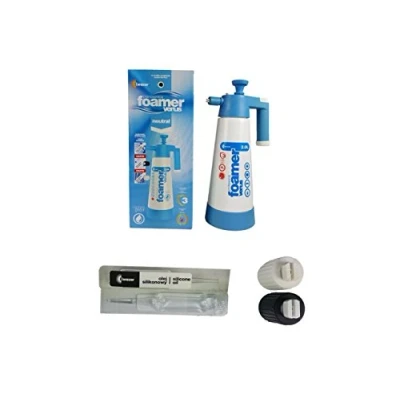 Abbildung von Kwazar 2019 Modell mit 3 Schaumstoffdüsen Venus Super Foamer Cleaning Pro+ Viton 2 Liter inkl. extra im Set detailmate Messbecher