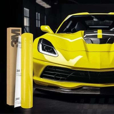 Abbildung von Finest Folia 3M 2080 Car Wrapping Folie 30x152cm Selbstklebende Autofolie für Auto Motorrad Boot 3D Lackschutzfolie mit Luftkanälen zum Folieren (G55 Gloss Lucid Yellow)