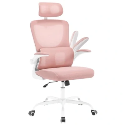 Abbildung von WOLTU Bürostuhl ergonomisch, Schreibtischstuhl Netzstoff, Drehstuhl höhenverstellbar, Schaukelfunktion, verstellbare Kopfstütze, Lendenwirbelstütze, umkehrbare Armlehnen, 150 kg, Rosa, BS161rsw