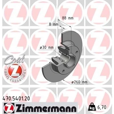 Abbildung von ZIMMERMANN 470.5401.00 Bremsscheibe 260 8 5/5 5 114 voll mit Radlager, ABS Sensorring, Mutter, Spritzschutzkappe RENAULT: SCENIC 3