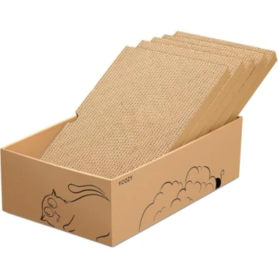 Abbildung von Ycozy Kratzpappe für Katzen Groß XXL Doppelseitige mit 5 Hochwertiger Austauschbare Karton