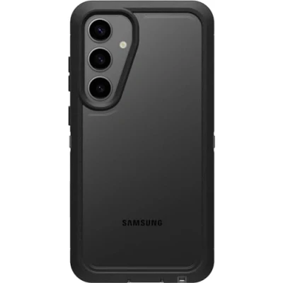 Abbildung von OtterBox Schutzhülle für Samsung Galaxy S24+ Defender Series XT, transparent, dunkle Seite (transparent/schwarz), ohne Bildschirm, robust, mit Umhängeband