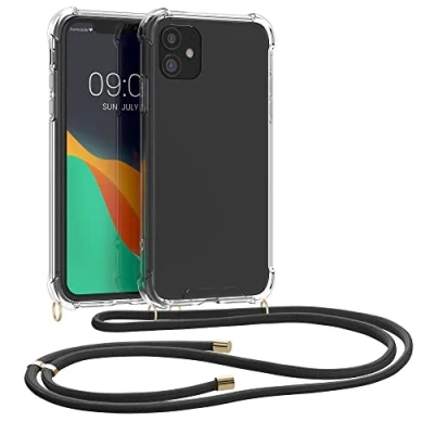 Abbildung von kwmobile Necklace Case kompatibel mit Apple iPhone 11 Hülle Silikon Cover Handykette Band Handyhülle Transparent Schwarz