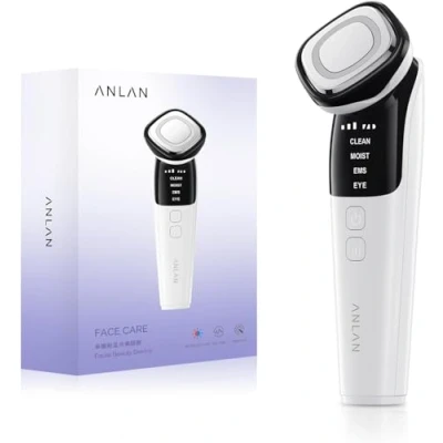 Abbildung von Gesichtsmassagegerät Gegen Falten, ANLAN Blau und Rotlichtlampe Gesicht EMS Gua Sha Elektrisch 42℃±3℃ Wärme Eye Massagegerät 4 Modi Face Massager Lifting Anti Aging Gerät