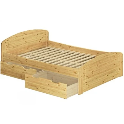 Abbildung von ERST HOLZ Bett Funktionsbett 140x200 Kiefer massiv mit Rost und 3 Staukästen, Kieferfarblos lackiert