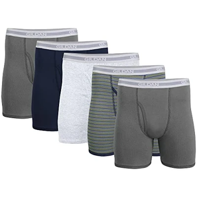 Abbildung von Gildan Herren Boxershorts, reguläres Bein, Multipack Retroshorts, Anthrazit/Marineblau/Sportgrau/Militärstreifen/Anthrazit (5er Pack), Small
