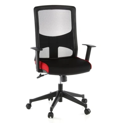 Abbildung von hjh OFFICE 653130 Bürostuhl LAVITA Stoff/Netz Schwarz/Rot Drehstuhl ergonomische Rückenlehne, Armlehnen verstellbar