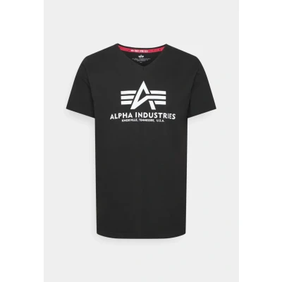 Abbildung von Alpha Industries Basic V NECK Tshirt print, Herren, Größe: Medium, Black