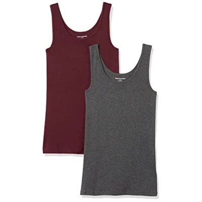 Abbildung von Amazon Essentials Damen Tanktop schlanke Passform, 2er Pack, Burgunderrot/Dunkelgrau Meliert, M