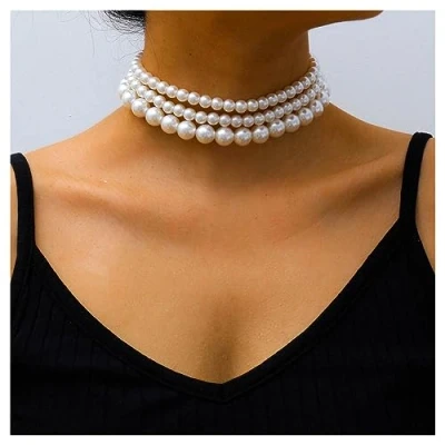 Abbildung von Prosy Mehrlagige Perlen Choker Halskette, verstellbarer Kragen, Halsketten für Frauen und Mädchen