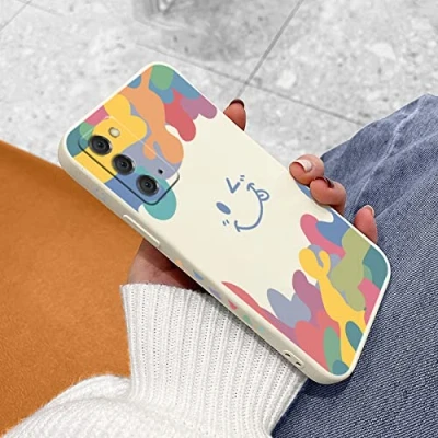Abbildung von Smiley Hülle für Samsung Galaxy S21 S20 FE S10 Note 20 10 Ultra Plus A72 A52 A42 A32 A71 A51 A41 A31 A21S Stoßfeste Handyhülle,Weiß,Für 4G