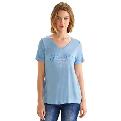 Abbildung von Street One Shiny MIT Wording Tshirt print, Damen, Größe: 36, Blau
