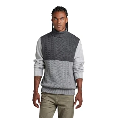 Abbildung von G STAR RAW Herren Cable Color Block Loose Turtle Knit Pullover, Mehrfarben (lt shadow htr/medium grey htr/grey htr D22482 D239 D561), L