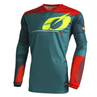 Abbildung von O&#039;NEAL Motocross Shirt Langarm MX MTB Mountainbike Leichte Materialien, Lasergeschnittene Belüftungslöcher, Ergonomischer Schnitt Hardwear Jersey Haze V.22 Erwachsene Blau Rot M