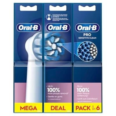 Abbildung von Oral B Pro Sensitive Clean Aufsteckbürsten für elektrische Zahnbürste, X förmige &amp; extra weiche Borsten sanftes Bürsten Plaque Entfernung, 6 Stück (weiß)