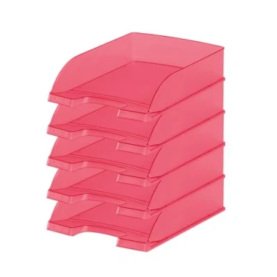 Abbildung von Leitz Briefkorb Standard A4, 5er Pack, Briefablage in Premium Qualität, Stapelbare Ablagefächer als Schreibtisch Organizer, Kombinierbar mit Plus Serie, Rot Frost, 52270026